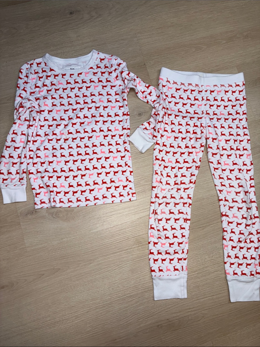 Crewcuts White and Red Reindeer Print Pajama Set